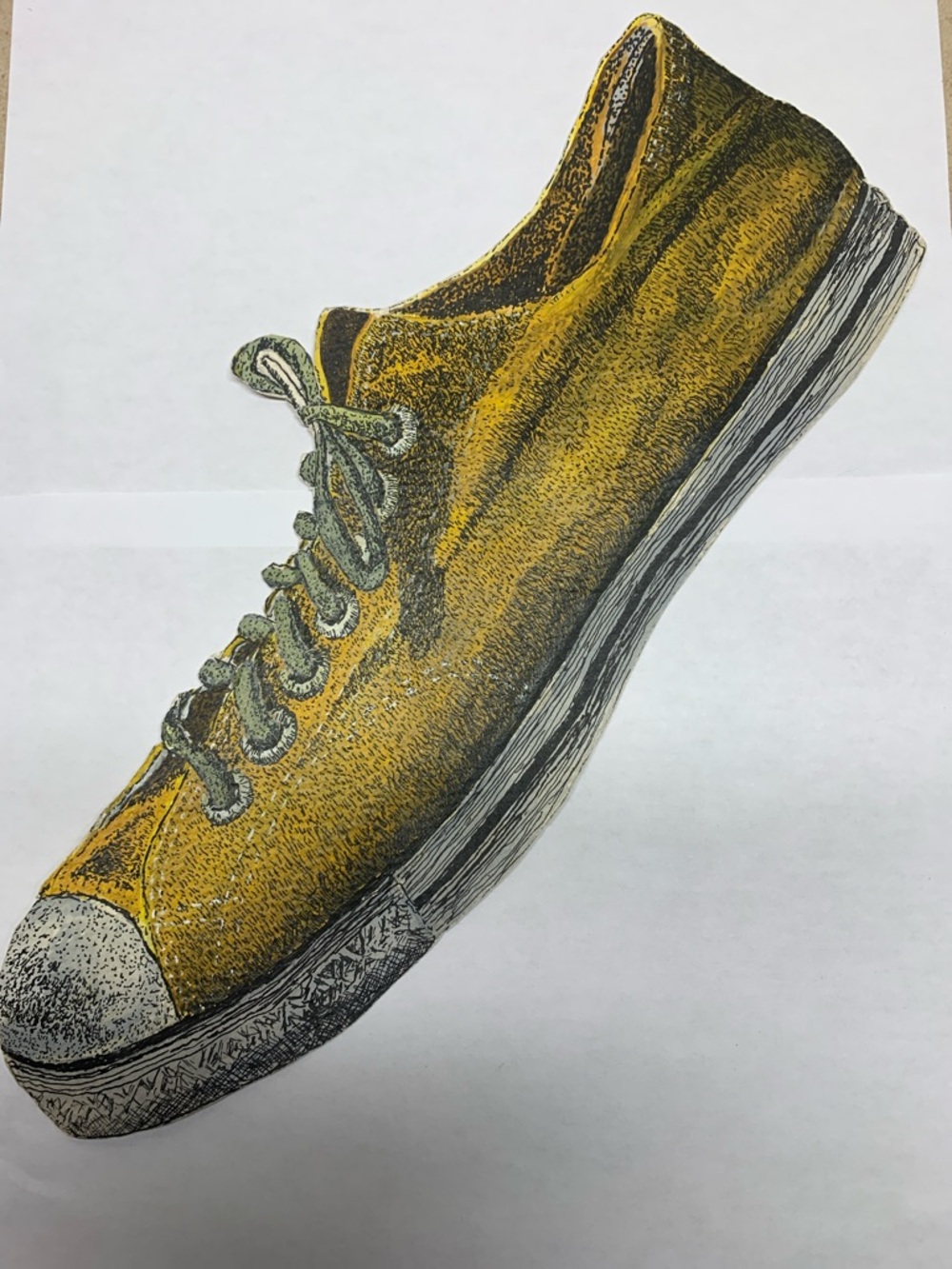 Yellow Canvas Sneaker Watercolor - Pen & Ink done by Artist Lee Snook